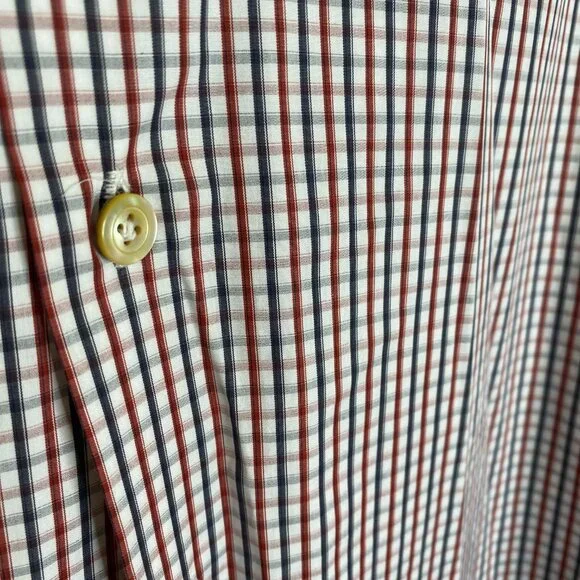 kiton red, white & blue check dress shirt
